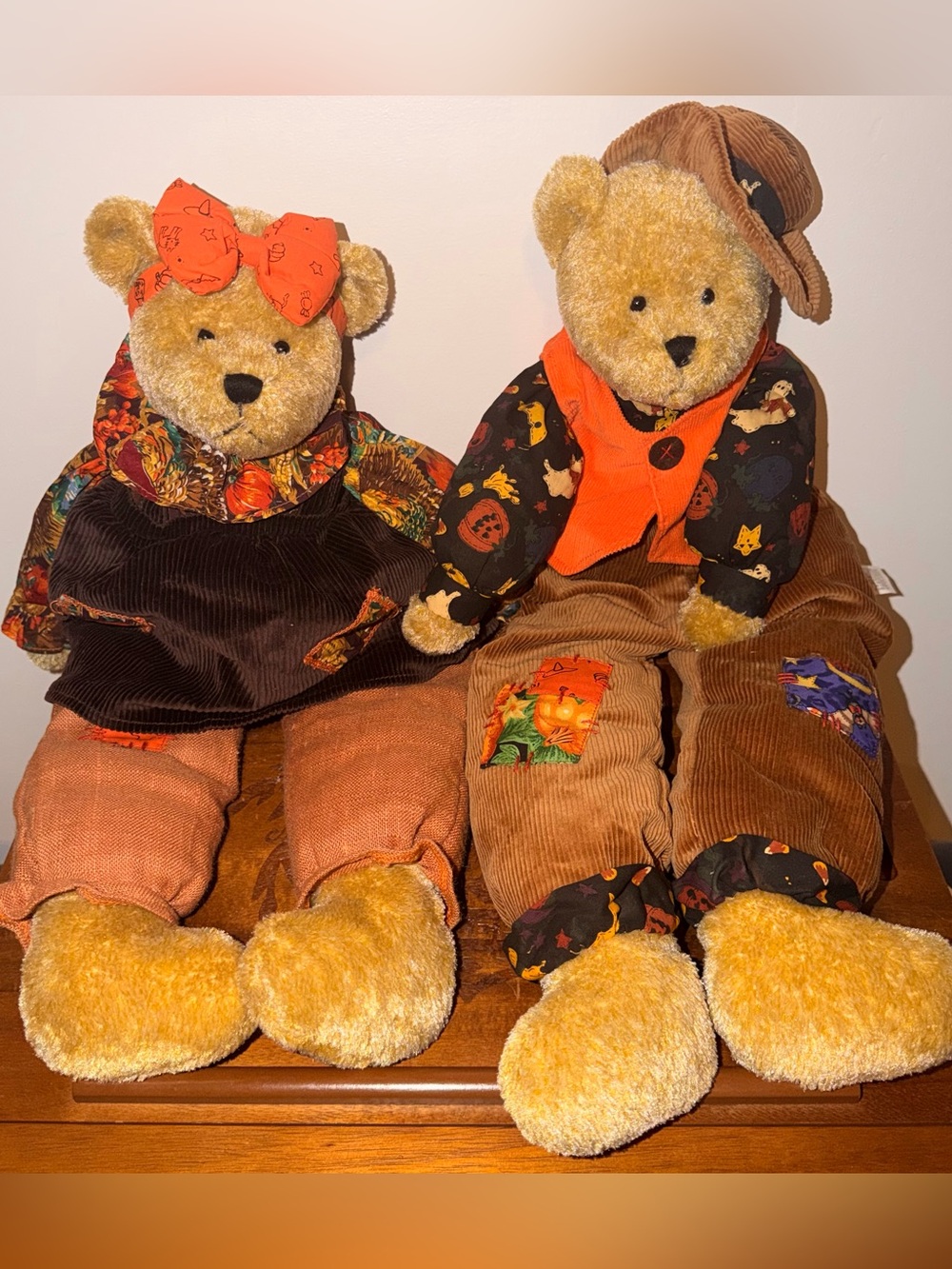 Vintage Chosun Halloween Teddy Bear Couple 22” Weighted Shelf Sitters Fall Decor